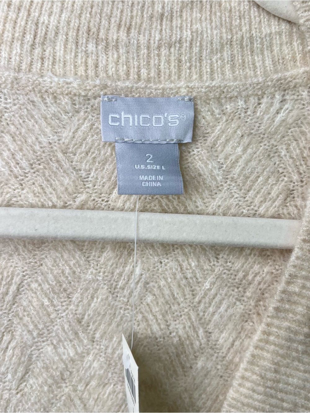 Chicos V Neck Chevron Women’s Knit Sweater Tunic Cream Sz 2~ L Career Casual - Picture 6 of 8